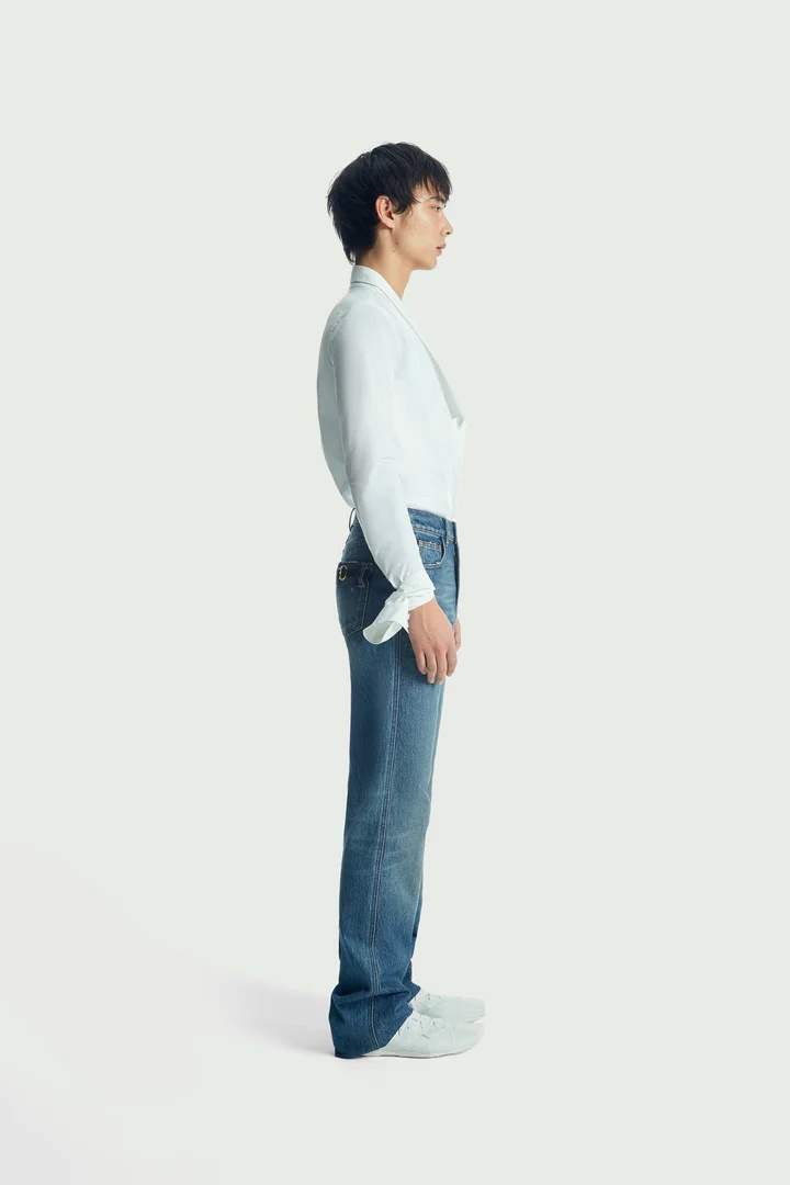 Coperni High Waist Button Jeans In Blue
