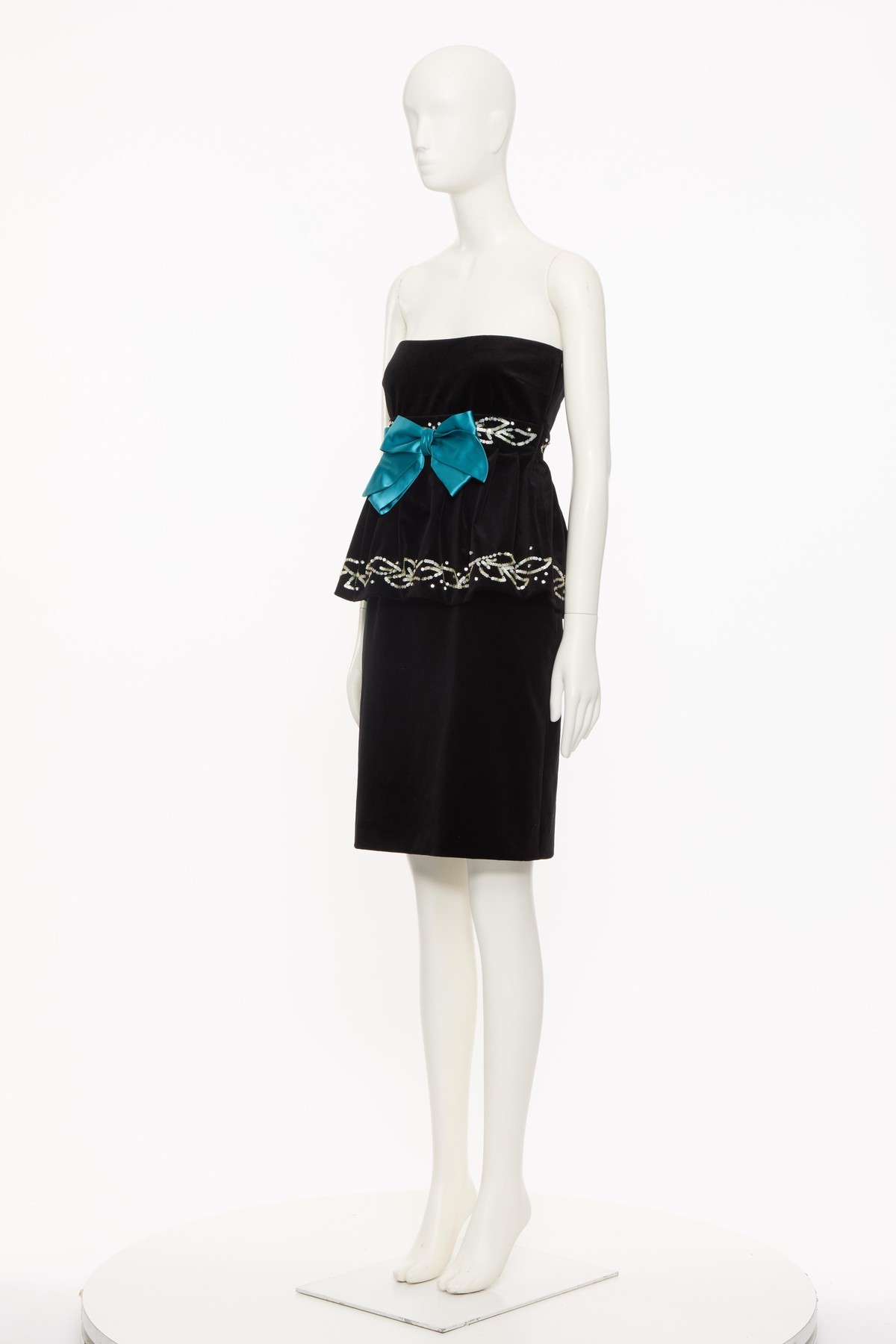 Valentino Embellished Satin-trimmed Cropped Cotton-blend Velvet Peplum Top In Black