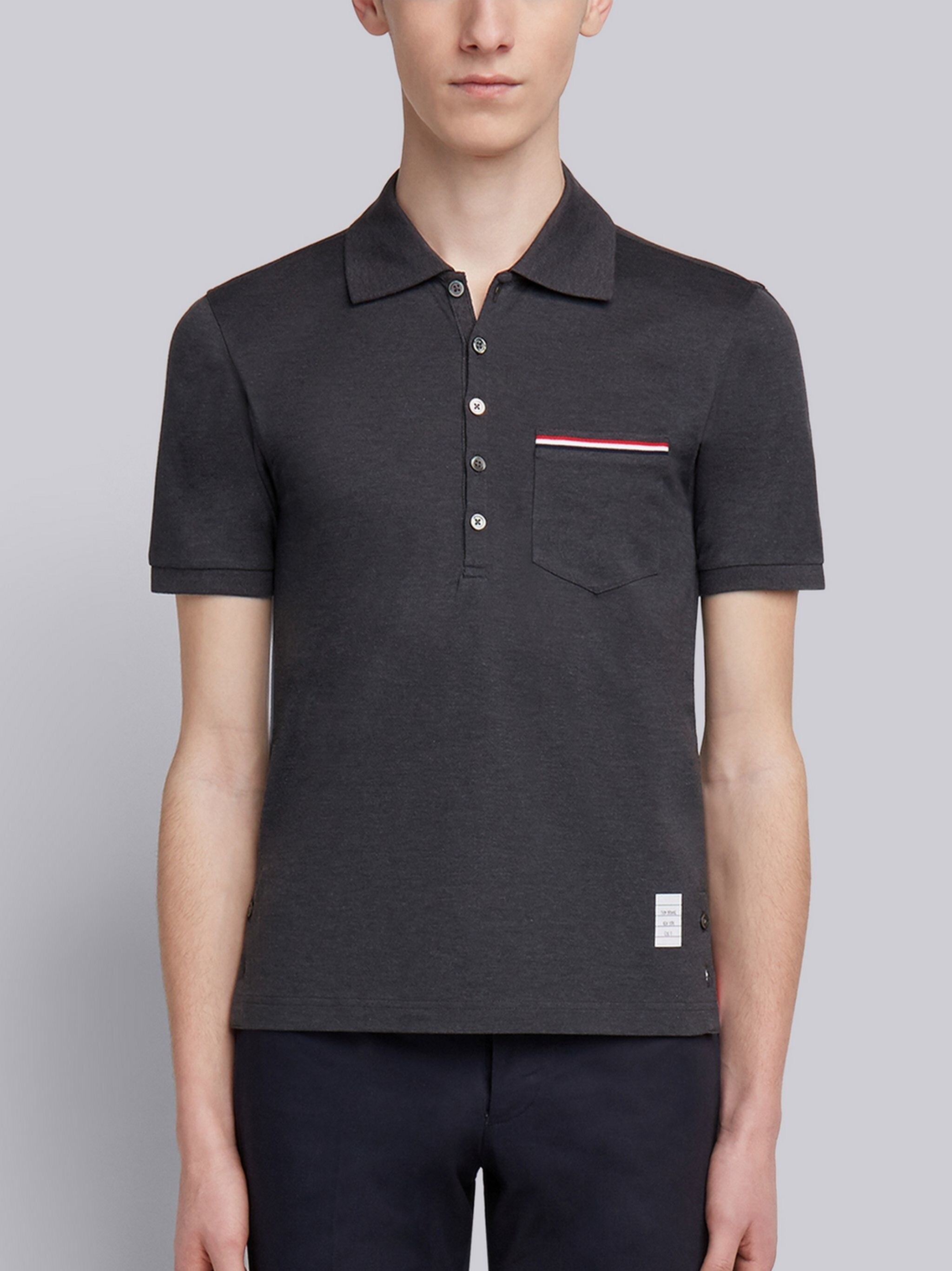 Thom Browne Collar Polo Shirt With Patch Pocket In Black