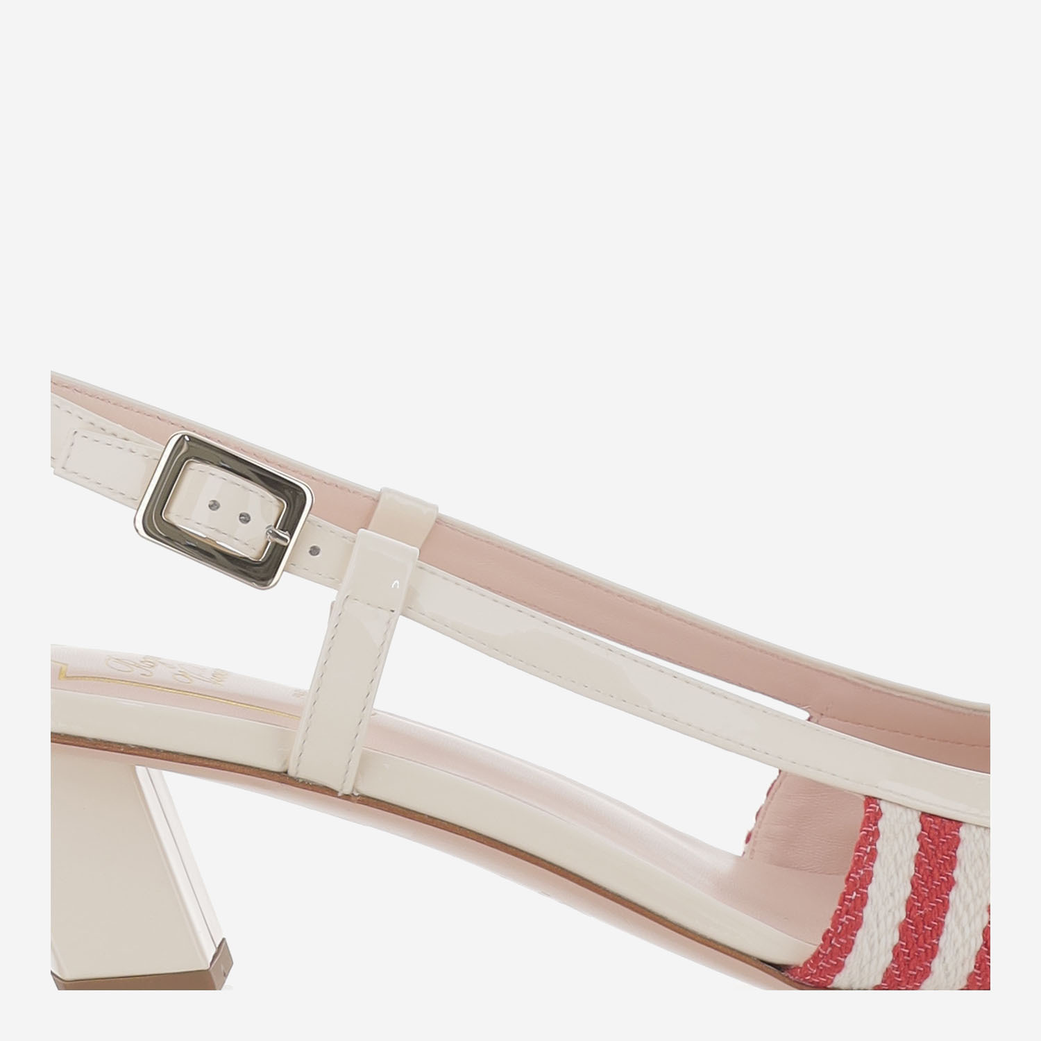 Roger Vivier Belle Vivier 45 Patent-leather Trimmed Striped Canvas Slingback Pumps In White