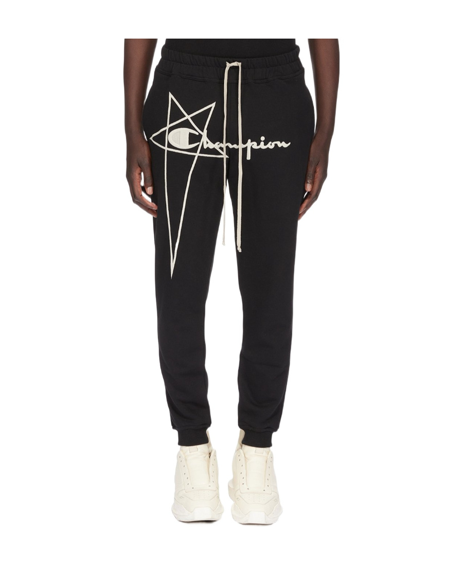 Rick Owens Logo-embroidered Organic Cotton Track Pants In Black