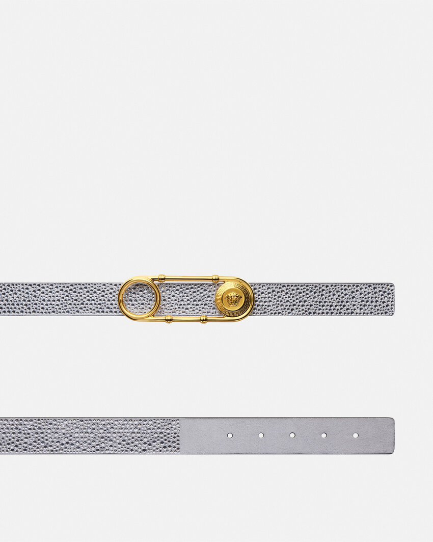 Versace Medusa-head Leather Belt In Gray