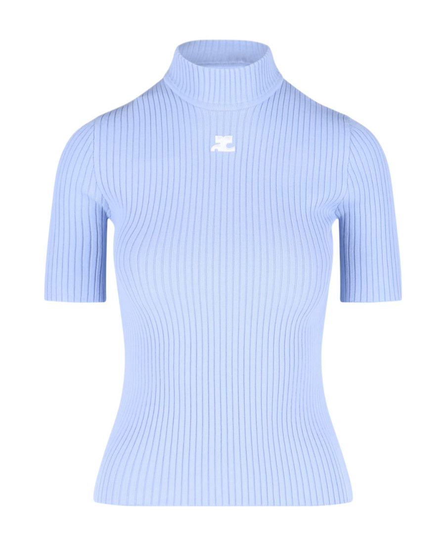 Courrèges Knit Viscose Blend Logo Top In Blue