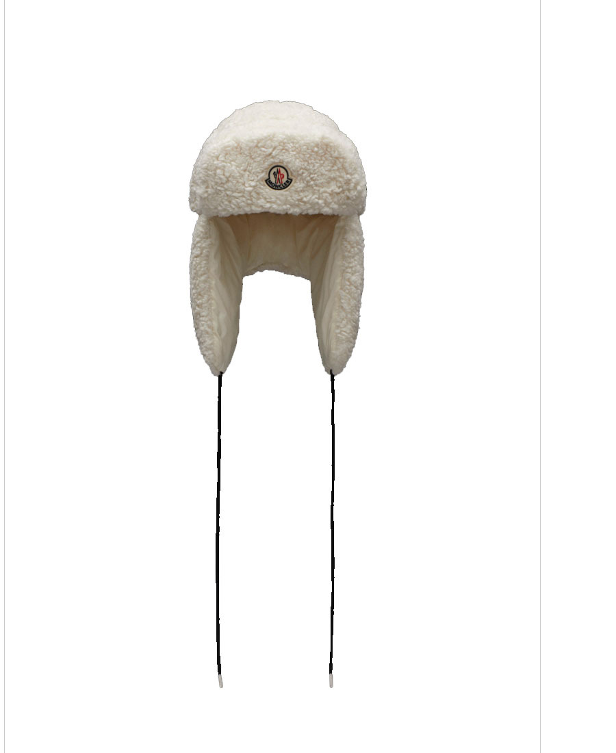 Moncler Aviator Logo-patch Fleece Hat In Nude