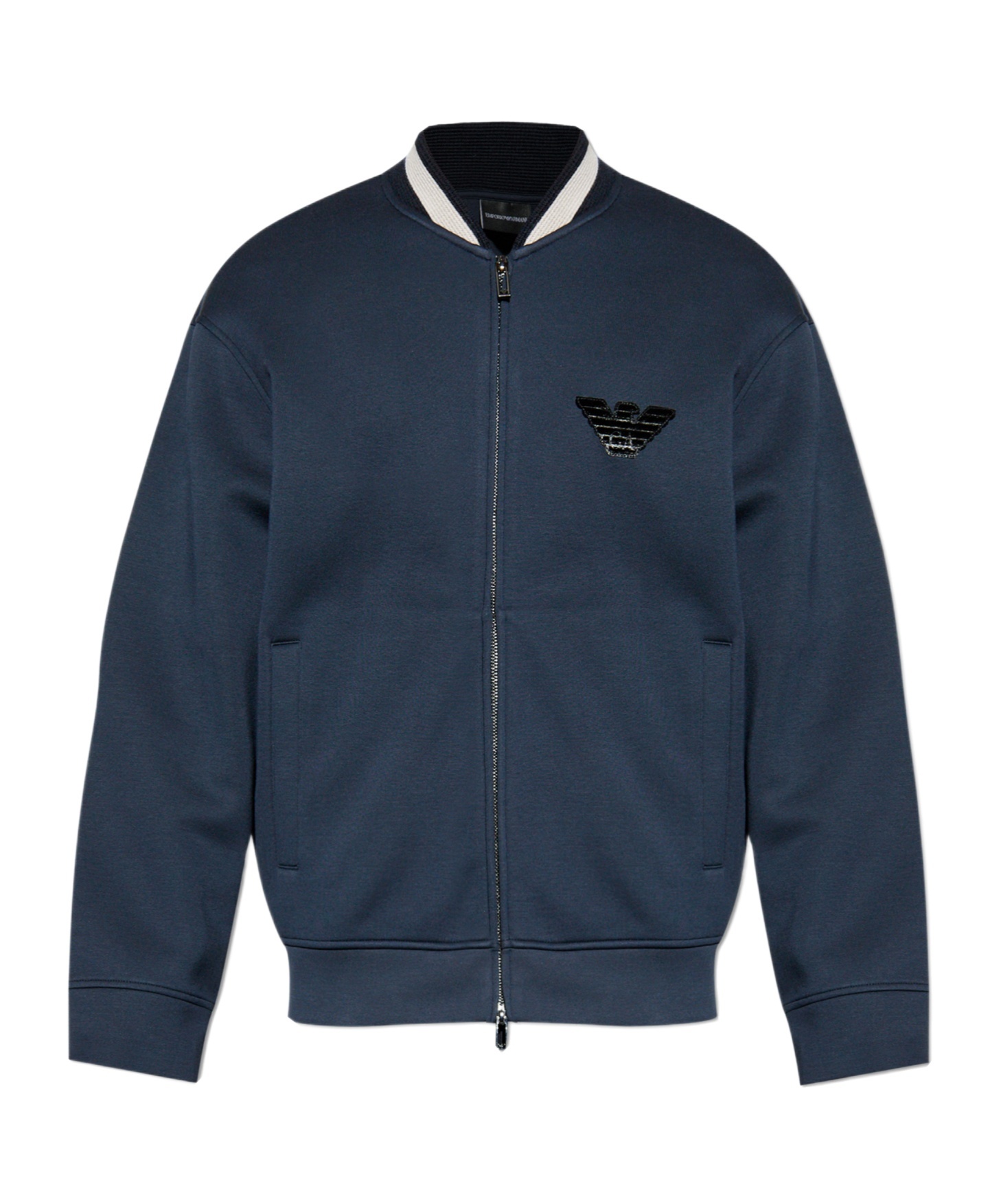 Emporio Armani Eagle Patch Double-jersey Zip-up Sweatshirt In Blue