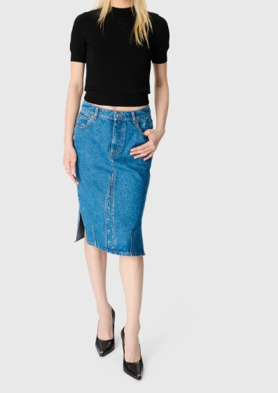 Marine Serre Denim Skirt Featuring Back Pockets And Belt Loops In Blue