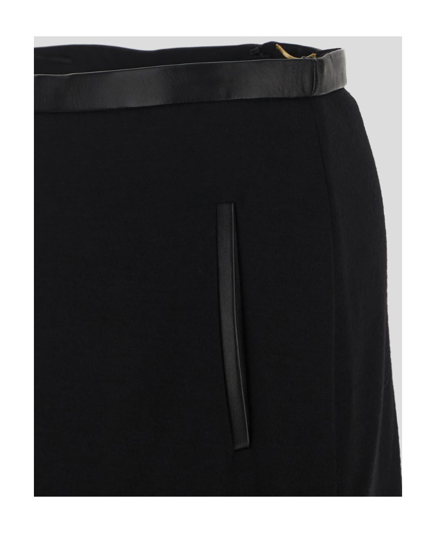 Saint Laurent Pleat-detail Wool-blend Midi Skirt In Black