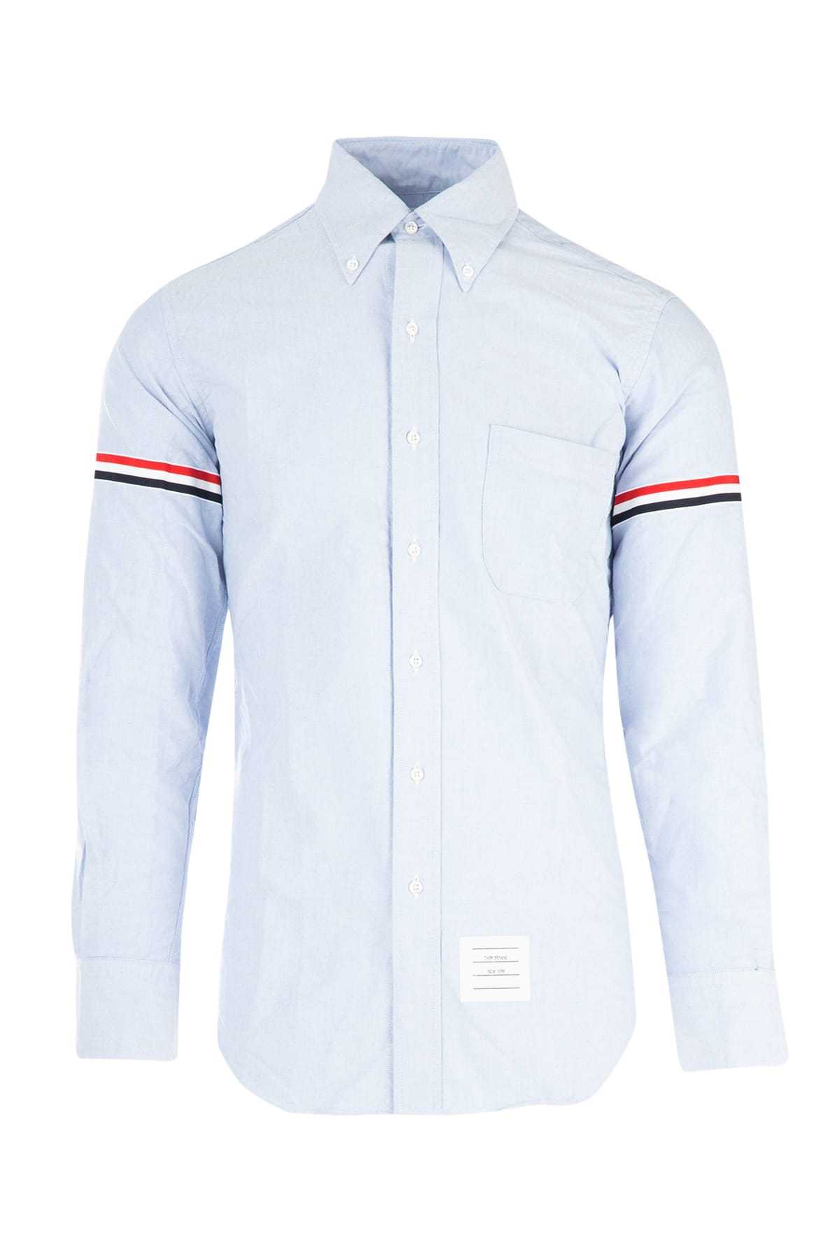 Thom Browne Long Sleeved Grosgrain-armband Shirt In Blue