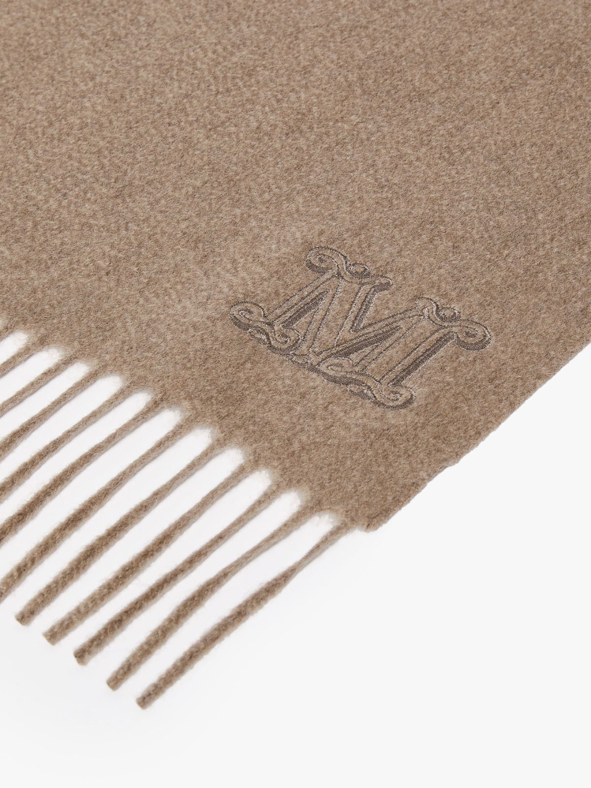 Max Mara Logo Embroidered Fringed Edge Scarf In Brown