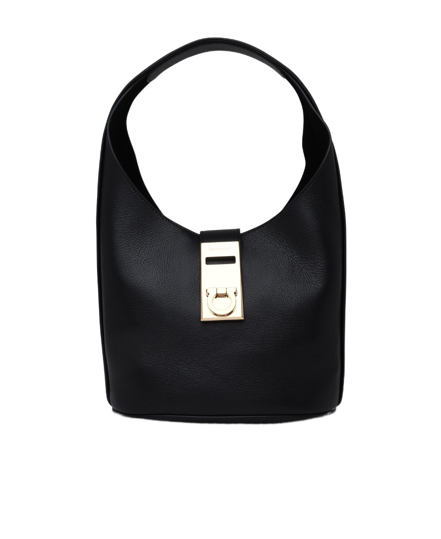 Shop Ferragamo Flip Clasp Shoulder Bag In Black