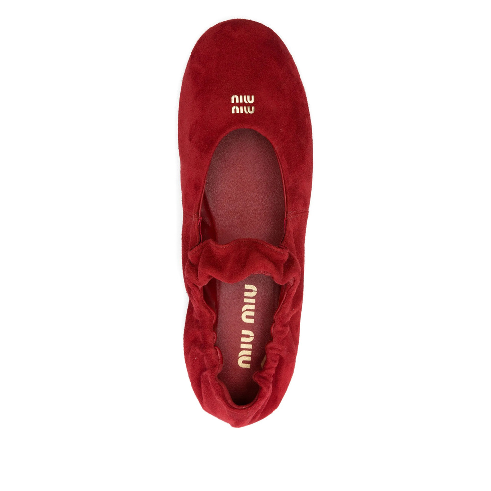 Miu Miu Round Toe Ballet Shoes In Red
