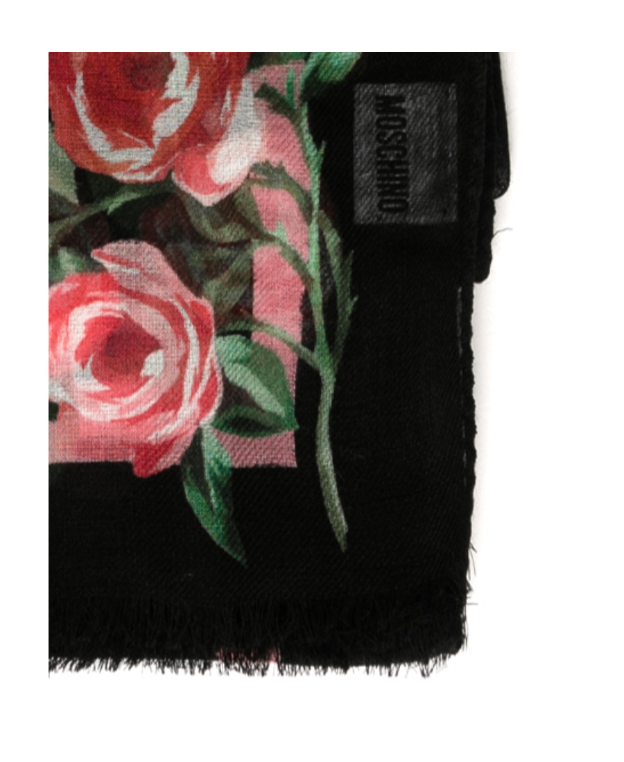 Moschino Black Printed Silk Scarf In Black