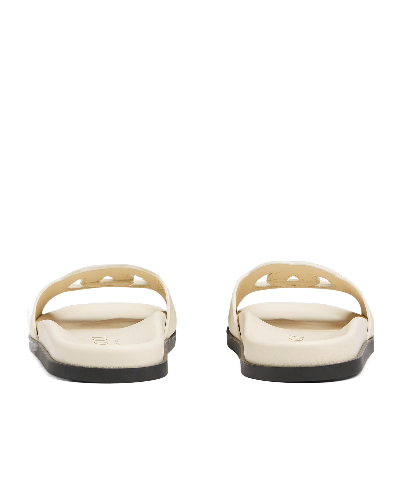 Gucci Womens  Branded Slip-on Leather Sliders In Ivory