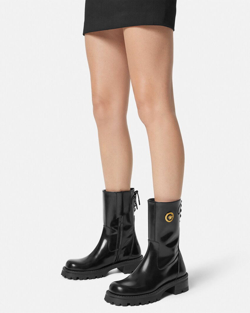 Versace Biker Medusa-plaque Ankle Boots In Black
