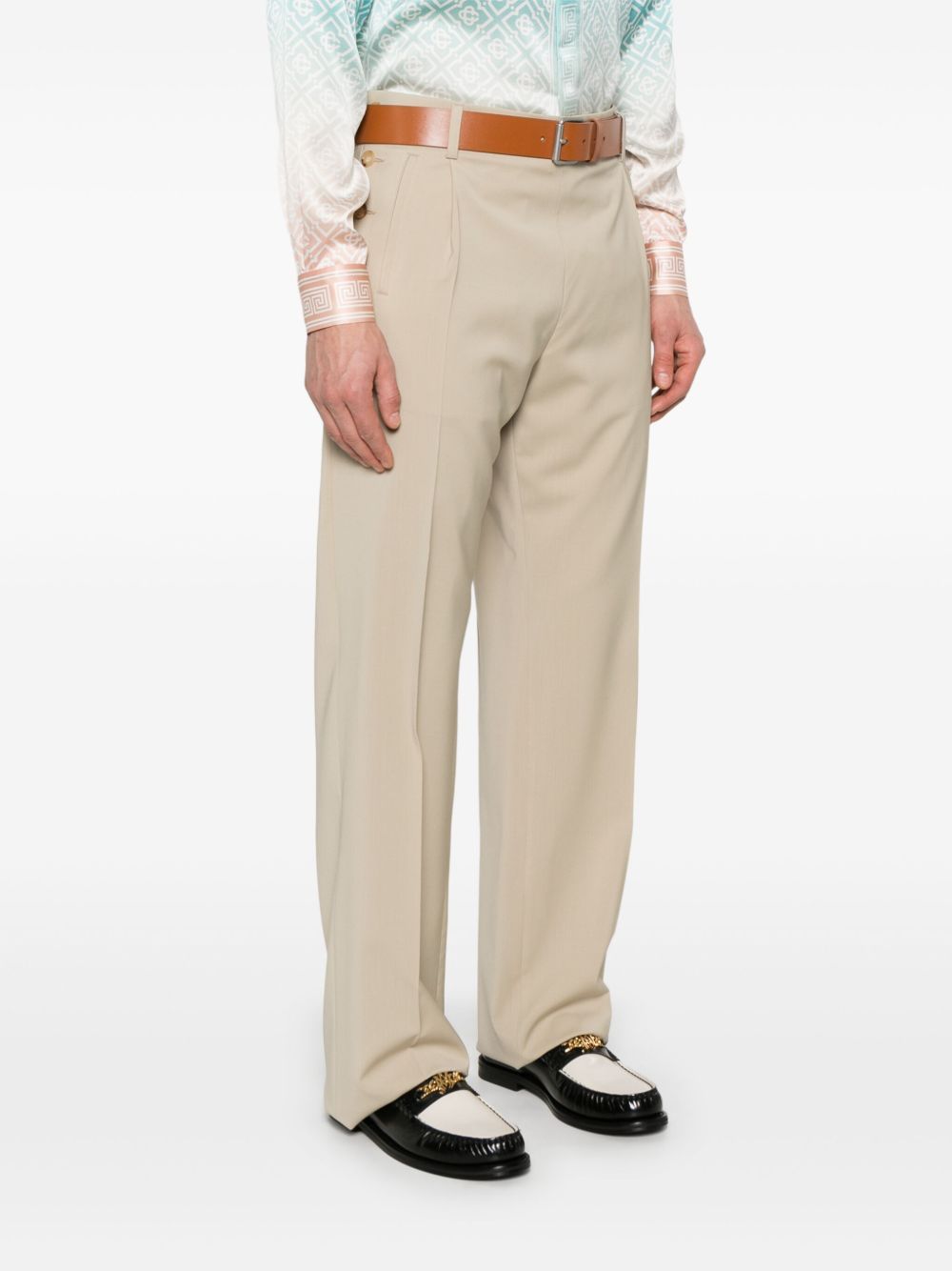 Moschino Straight Pleated Front Trousers With Button Detail
