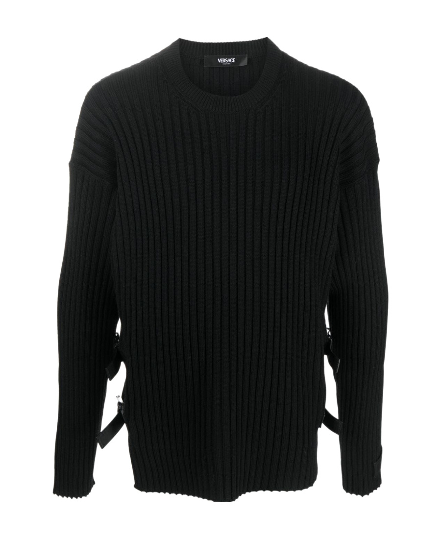 Versace Maglia Girocollo Buckle Look Sfilata In Black