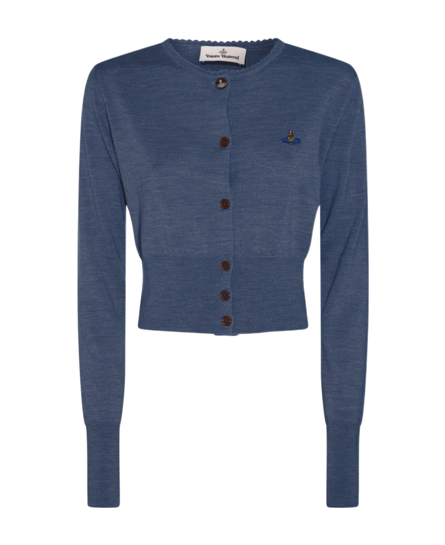 Shop Vivienne Westwood Logo Embroidered Cardigan In Blue