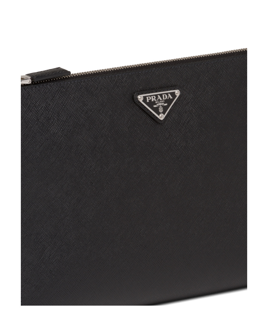 Prada Logo Plaque Zipped Clutch Bag In Black