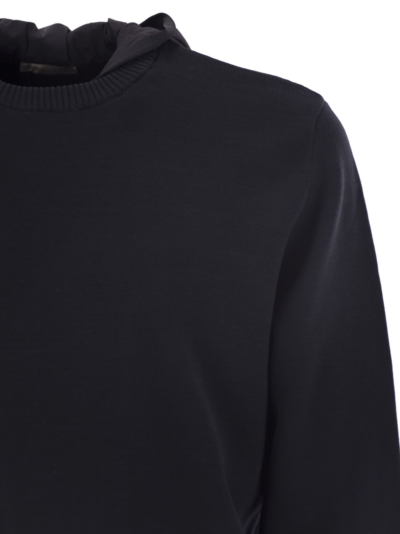Herno Resort Double Cotton Knit And Nylon Hoodie In Brown