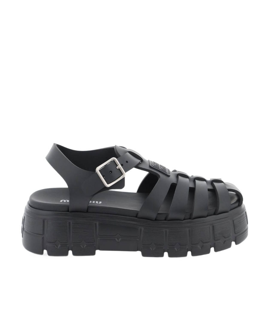 Miu Miu Logo-embossed Chunky Caged Sandals In Black
