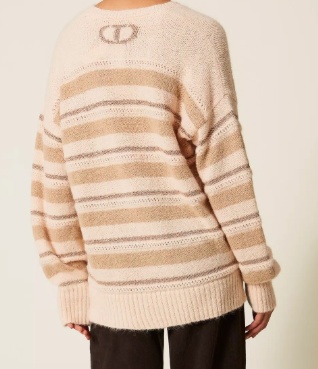 Twinset Striped V-neck Sweater In Brown