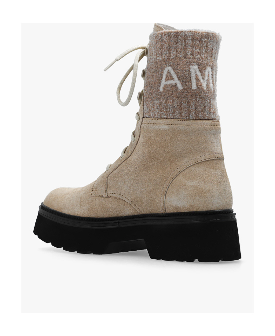 Amiri Logo-jacquard Suede Boots In Nude