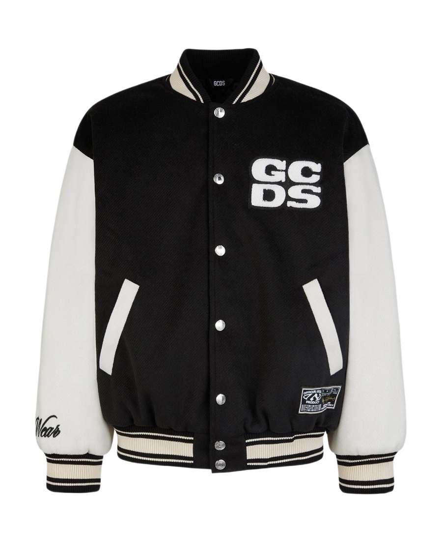 Gcds Two-tone Logo-patch Bomber Jacket In Black