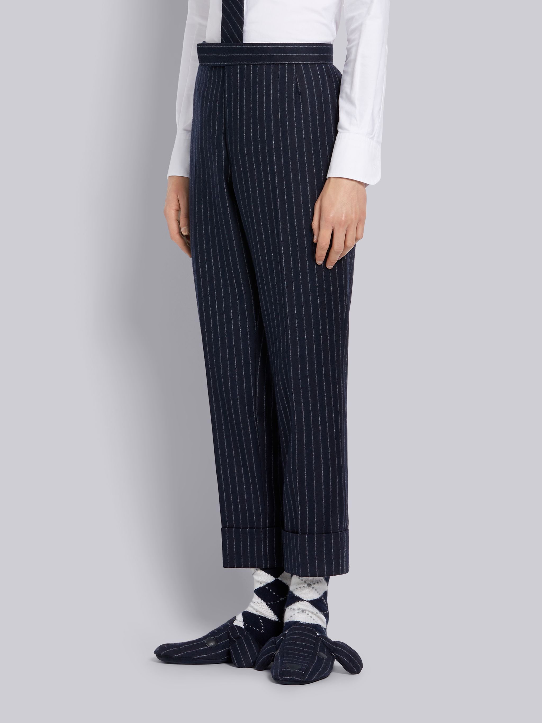 Thom Browne Ground Chalk-stripe Flannel Trousers In Navy Blue