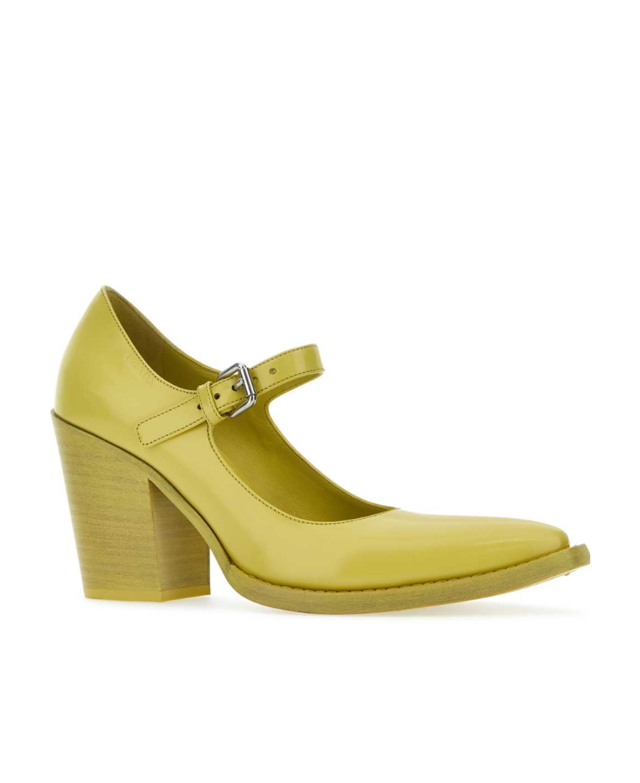 Prada Leather Block Heel Mary Jane Pumps In Citrus Yellow