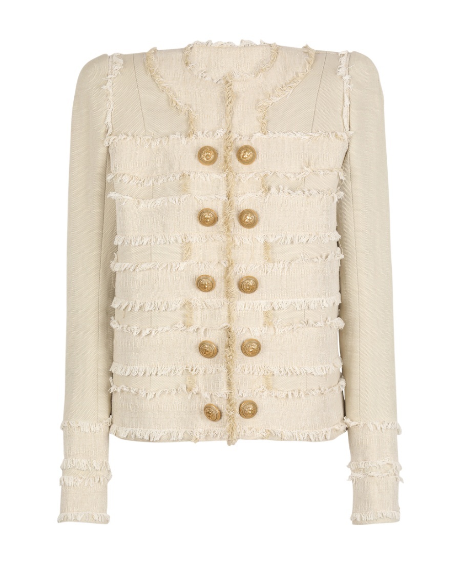 Balmain Double-breasted Tweed Jacket In Nude