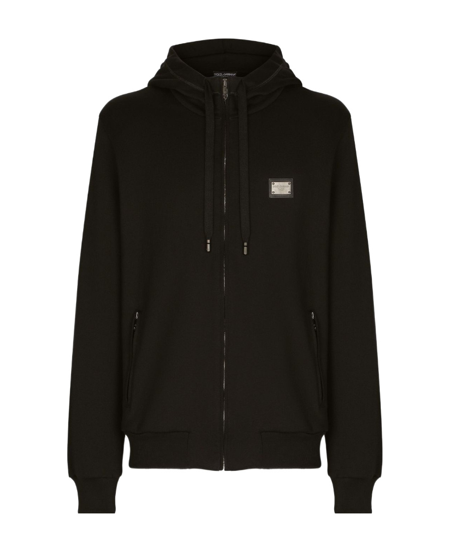 Dolce & Gabbana Black Hoodie With Plated Logo On The Chest In Black