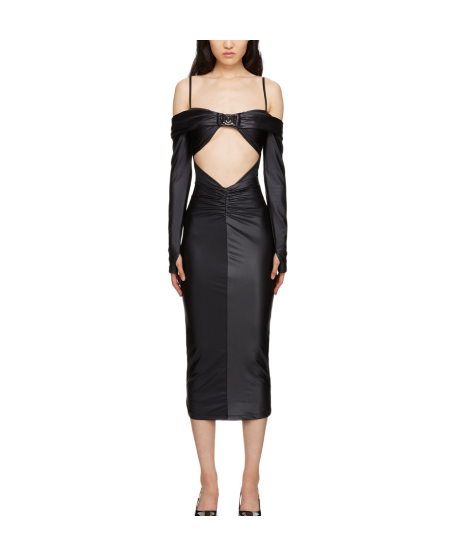 Versace Jeans Long-sleeved Dress With Thin Shoulder Straps In Black