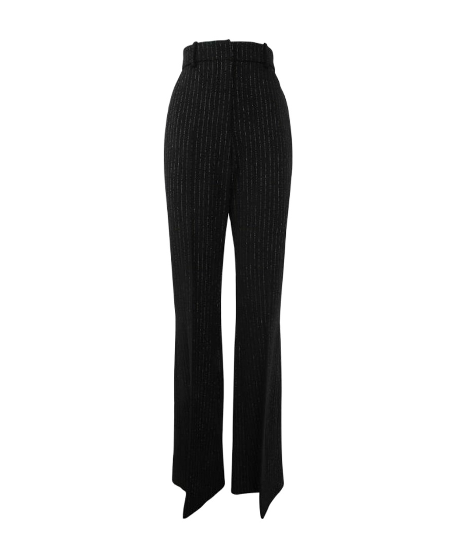 Balmain Hw Lurex Striped Straight Pants In Black