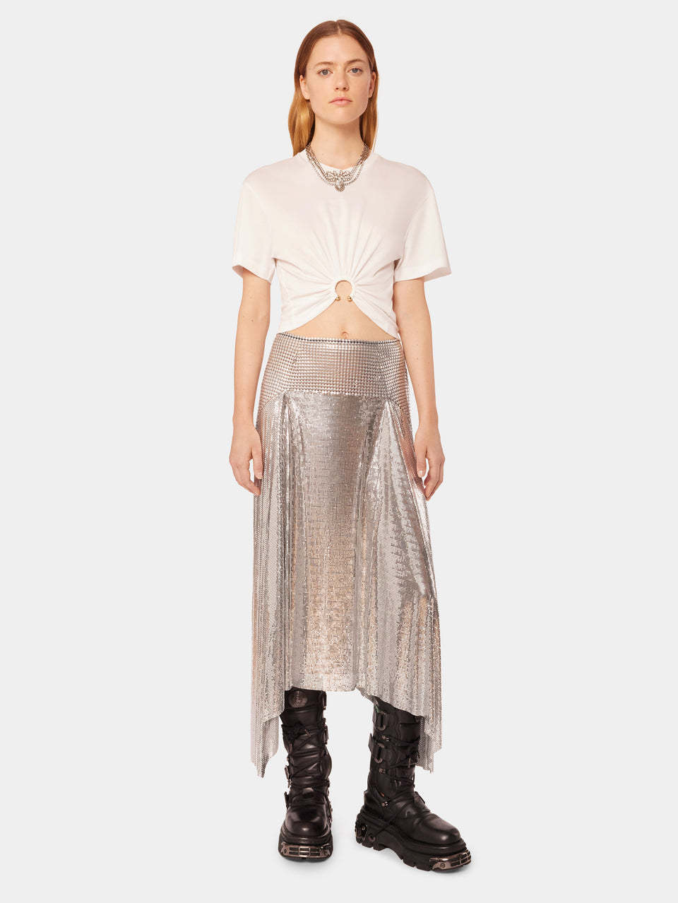 Shop Rabanne Gathered Cotton T-shirt In White
