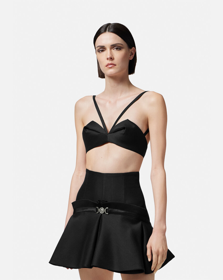 Versace Folded Wool-silk Bustier Top In Black