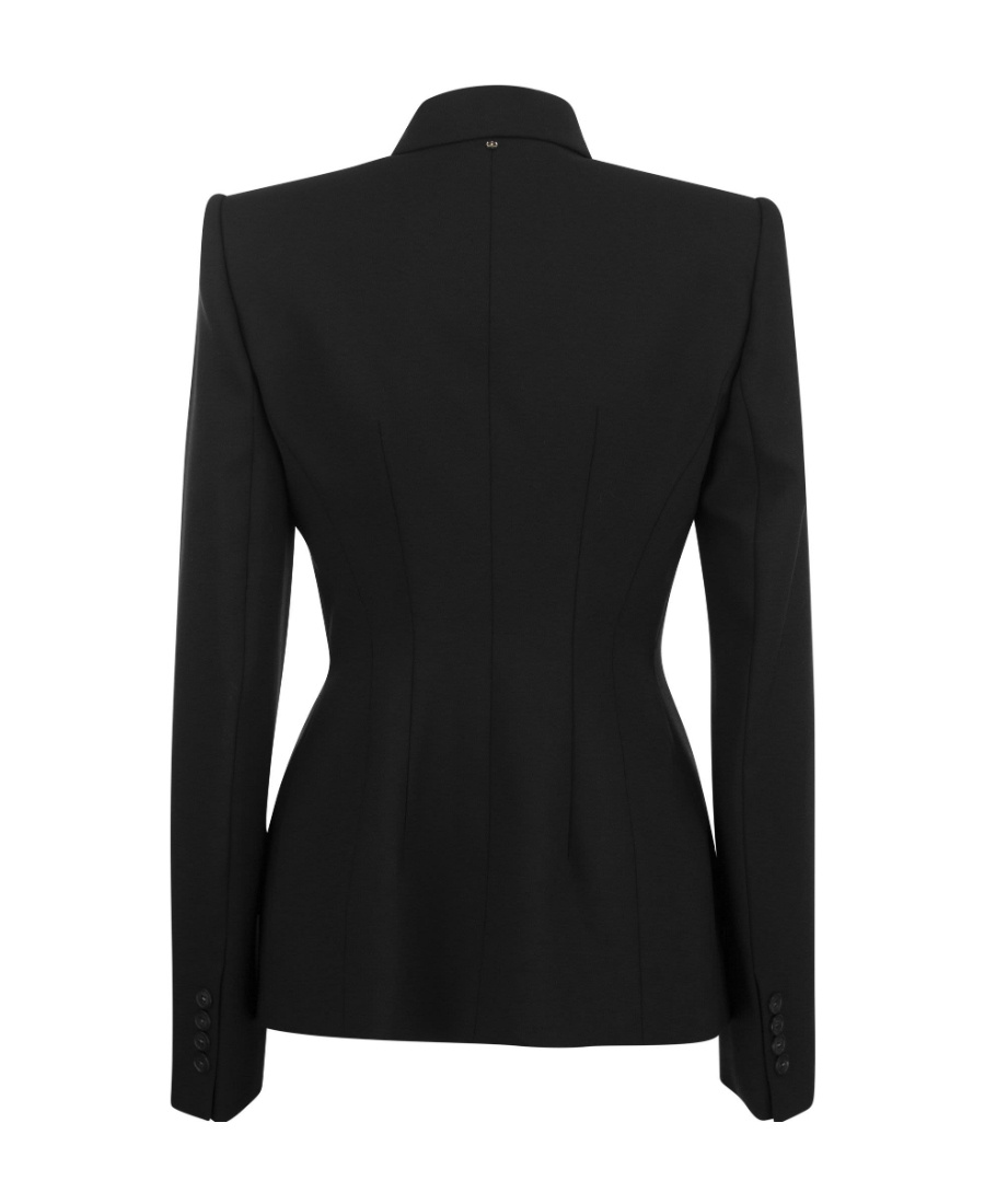 Sportmax Black Slim Double-breasted Jacket Wth Rhinestone Detail In Stretch Polyamide Woman In Black