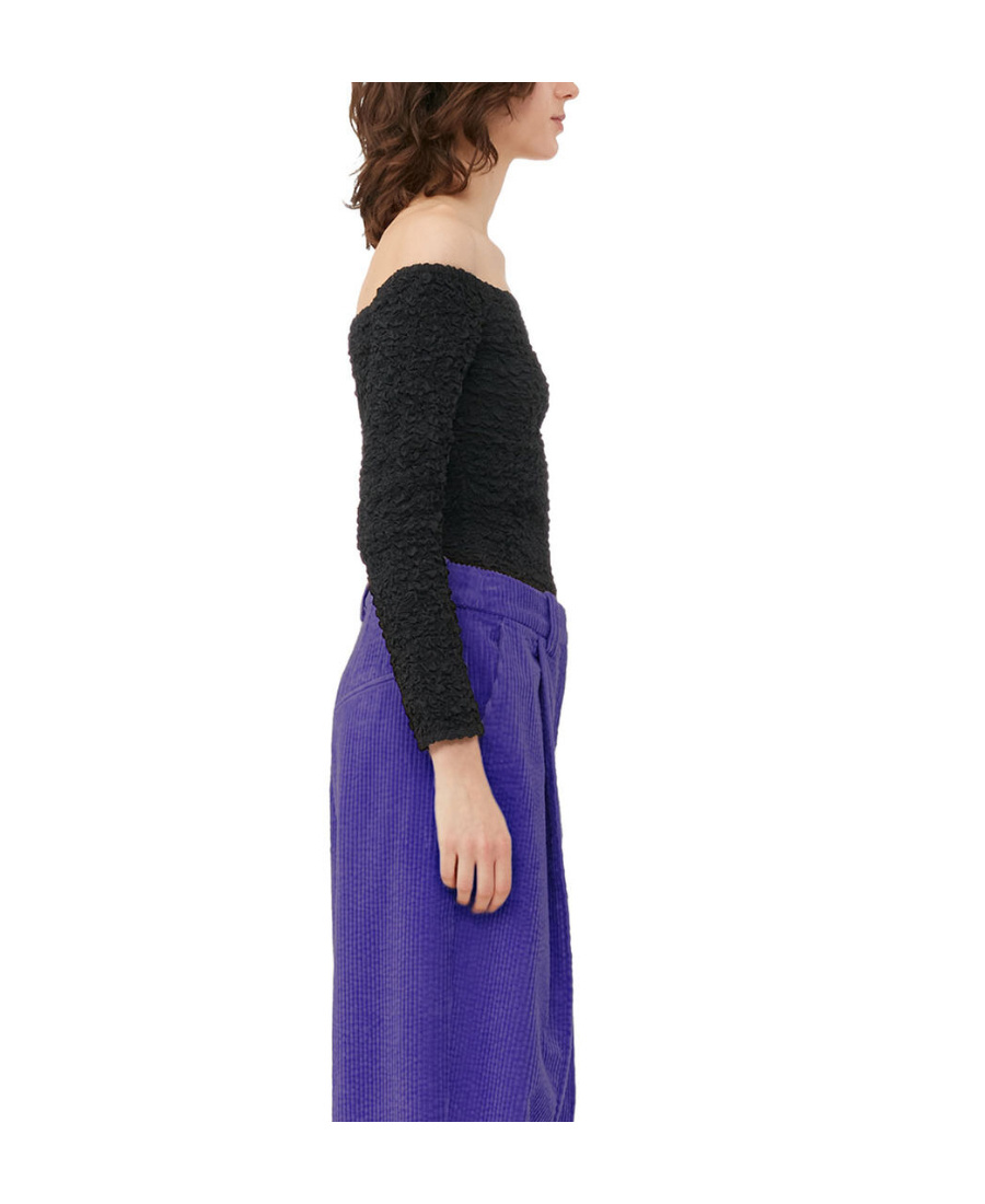 Ganni Off-shoulder Smock-effect Top In Black