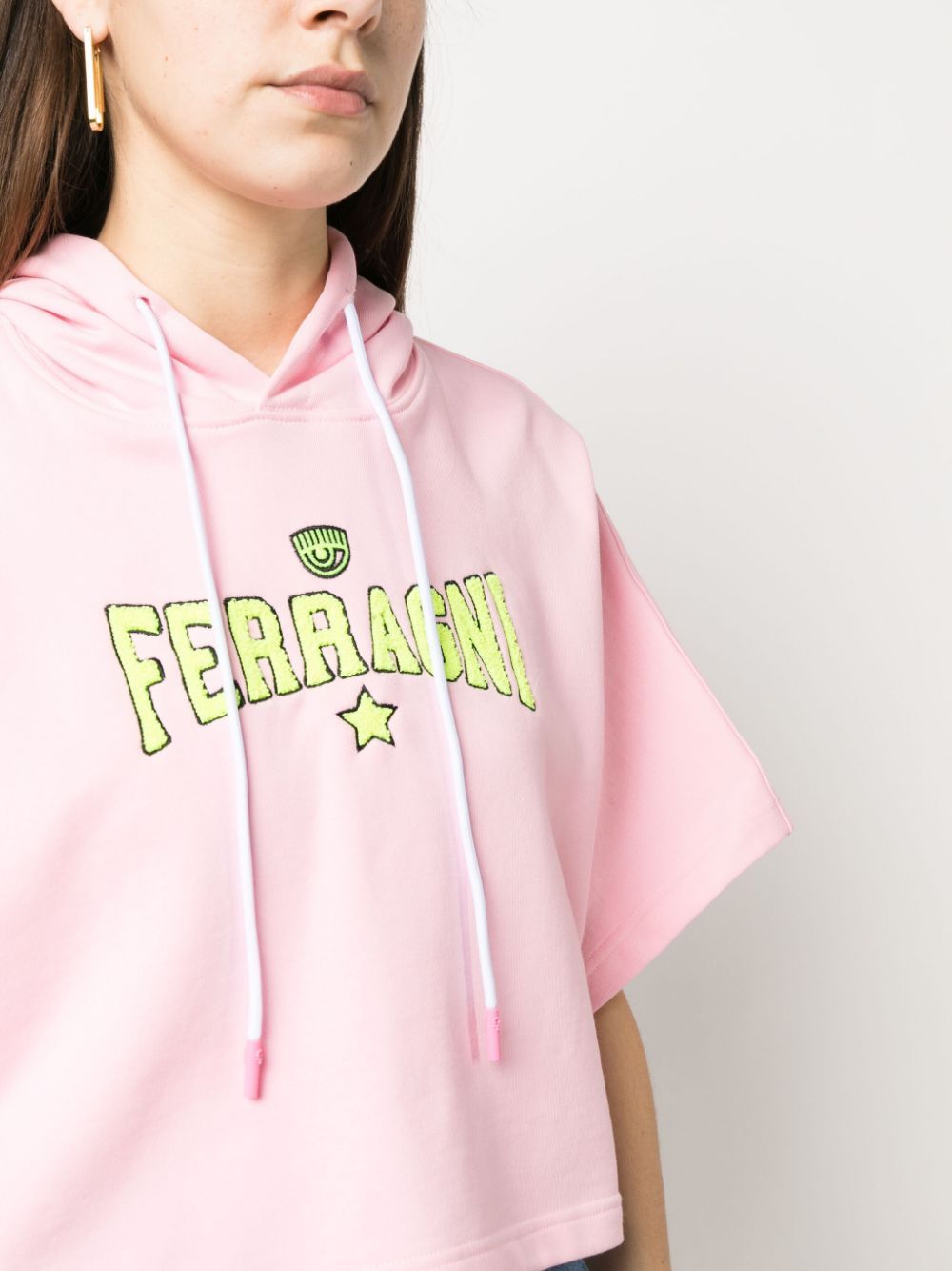 Chiara Ferragni Short-sleeve Cotton Hoodie In Pink