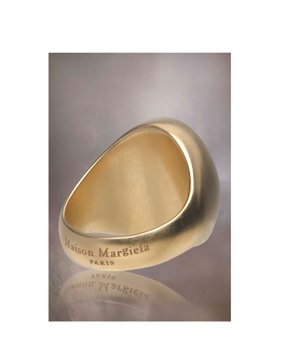 Maison Margiela Logo-engraved Brushed Finish Signet Ring In Yellow