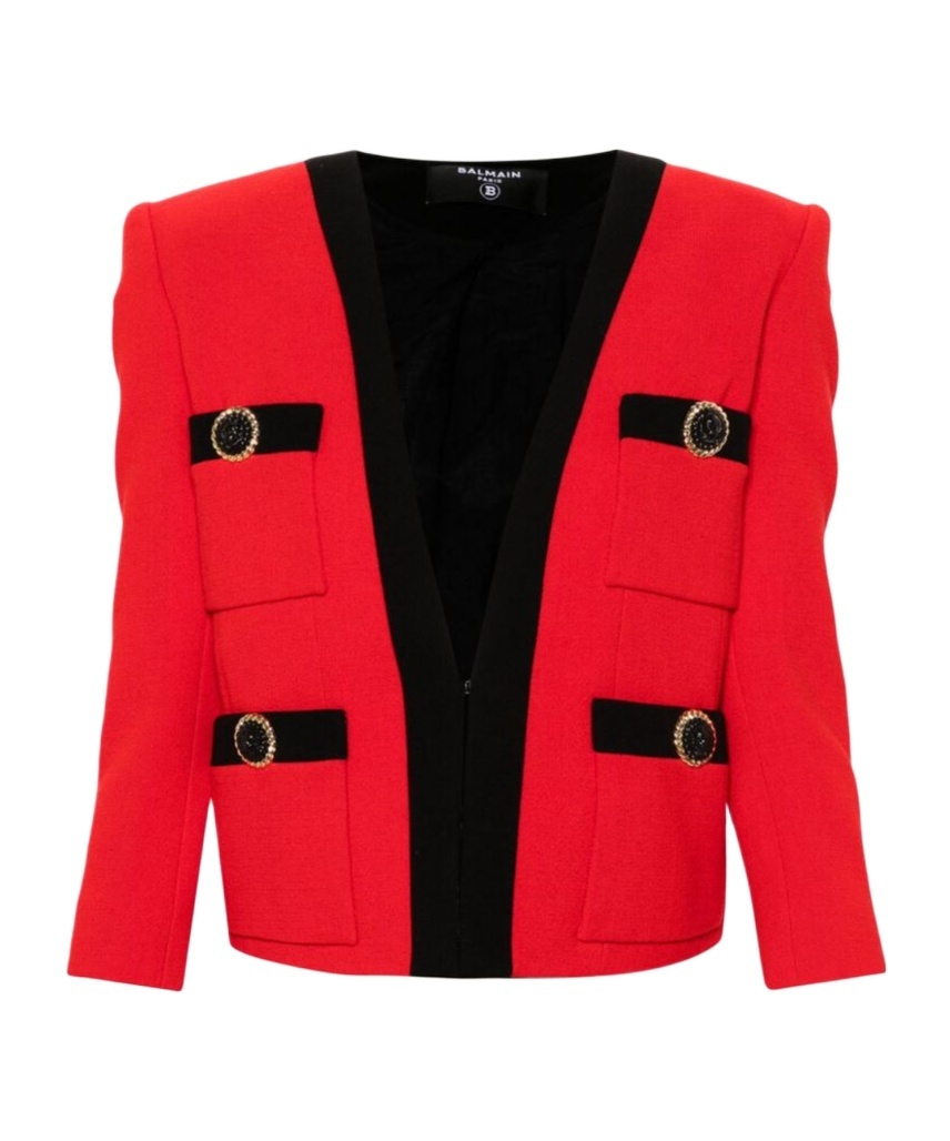 Balmain Shawl Collar Double Wool Crepe Jacket In Red