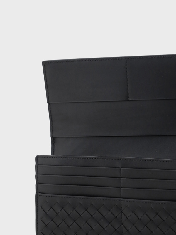 Bottega Veneta Intrecciato Long Wallet With Coin Purse In Black