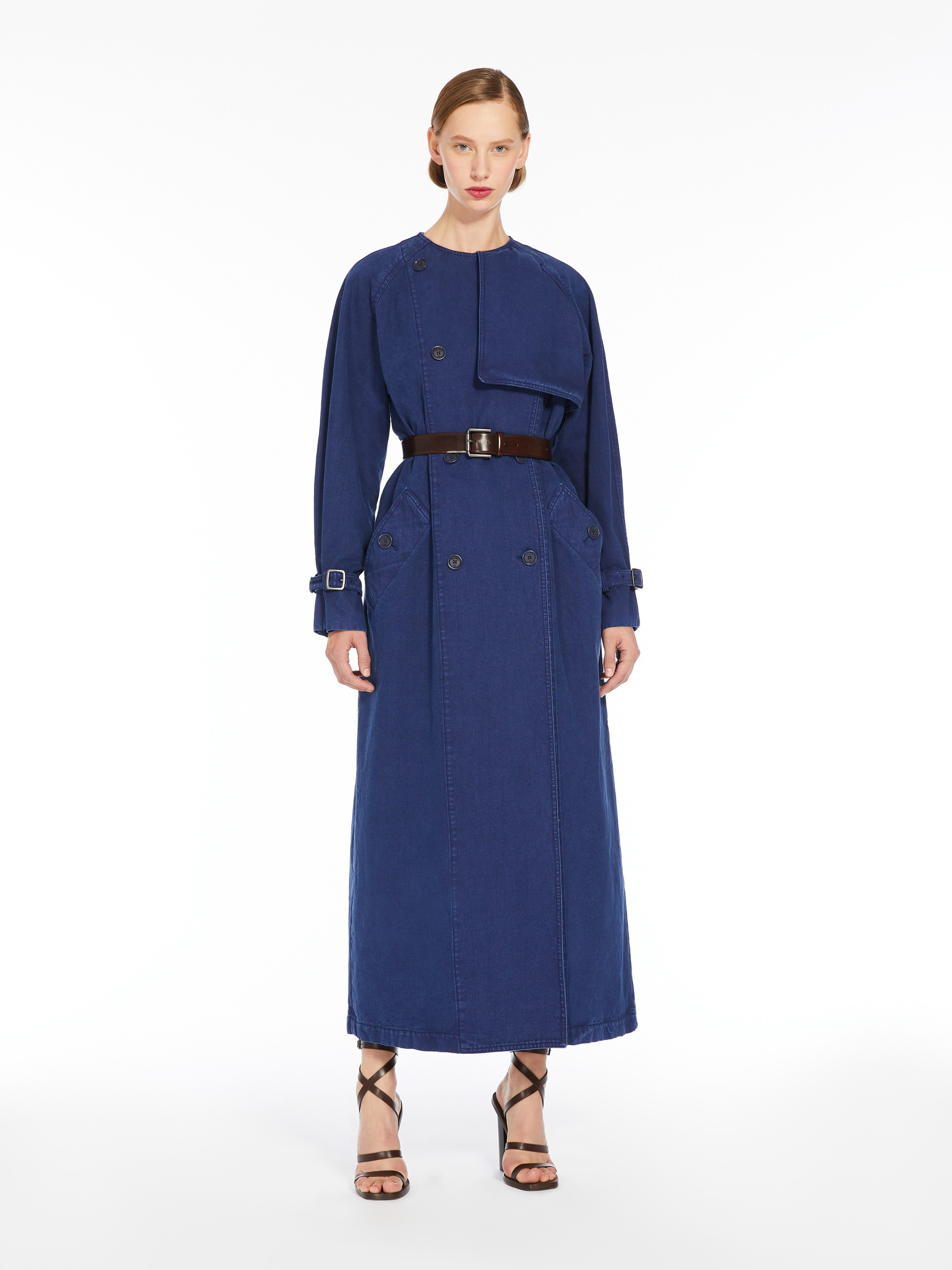 Max Mara Calao Long Denim Trench Coat In Blue