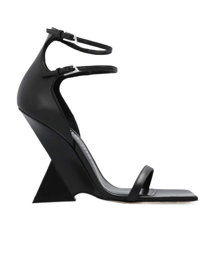 Attico 'grace' Black Sandals With Double Ankle Strap And Pyramid Wedge In Leather Woman In Black
