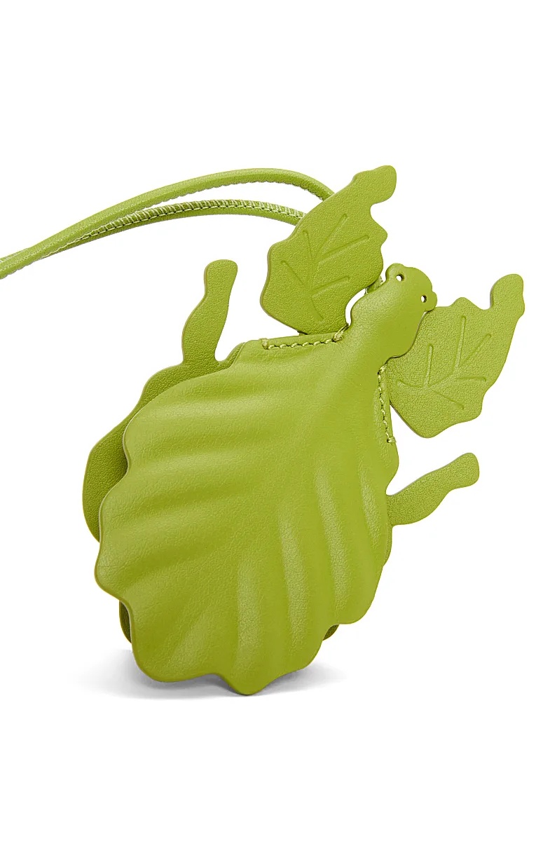 Loewe Leaf Insect Keyfob Charm In Classic Calfskin In Green