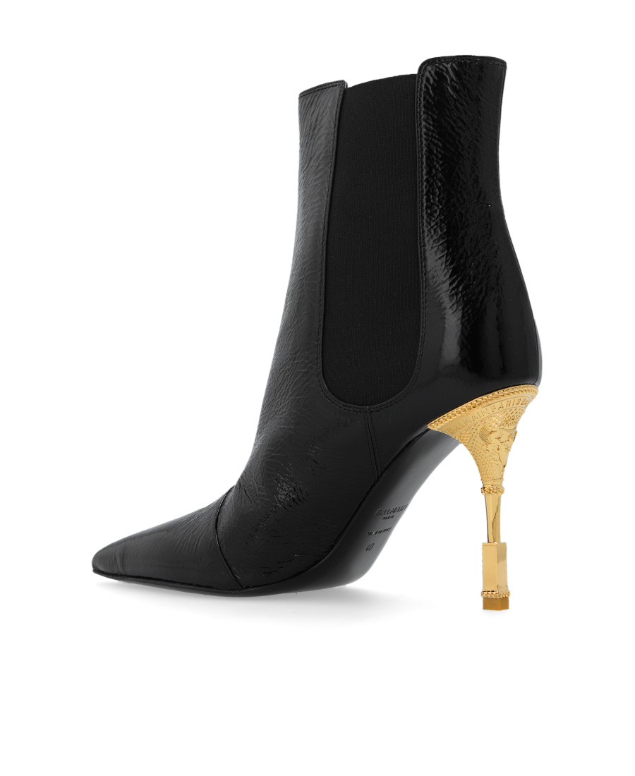 Balmain Sculpted-heel Patent-finish Leather Boots In Black