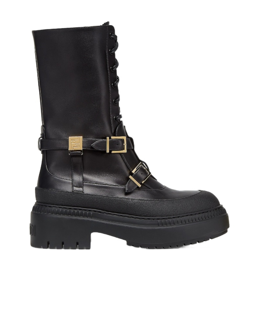 Fendi Delfina Leather Biker Boots In Black