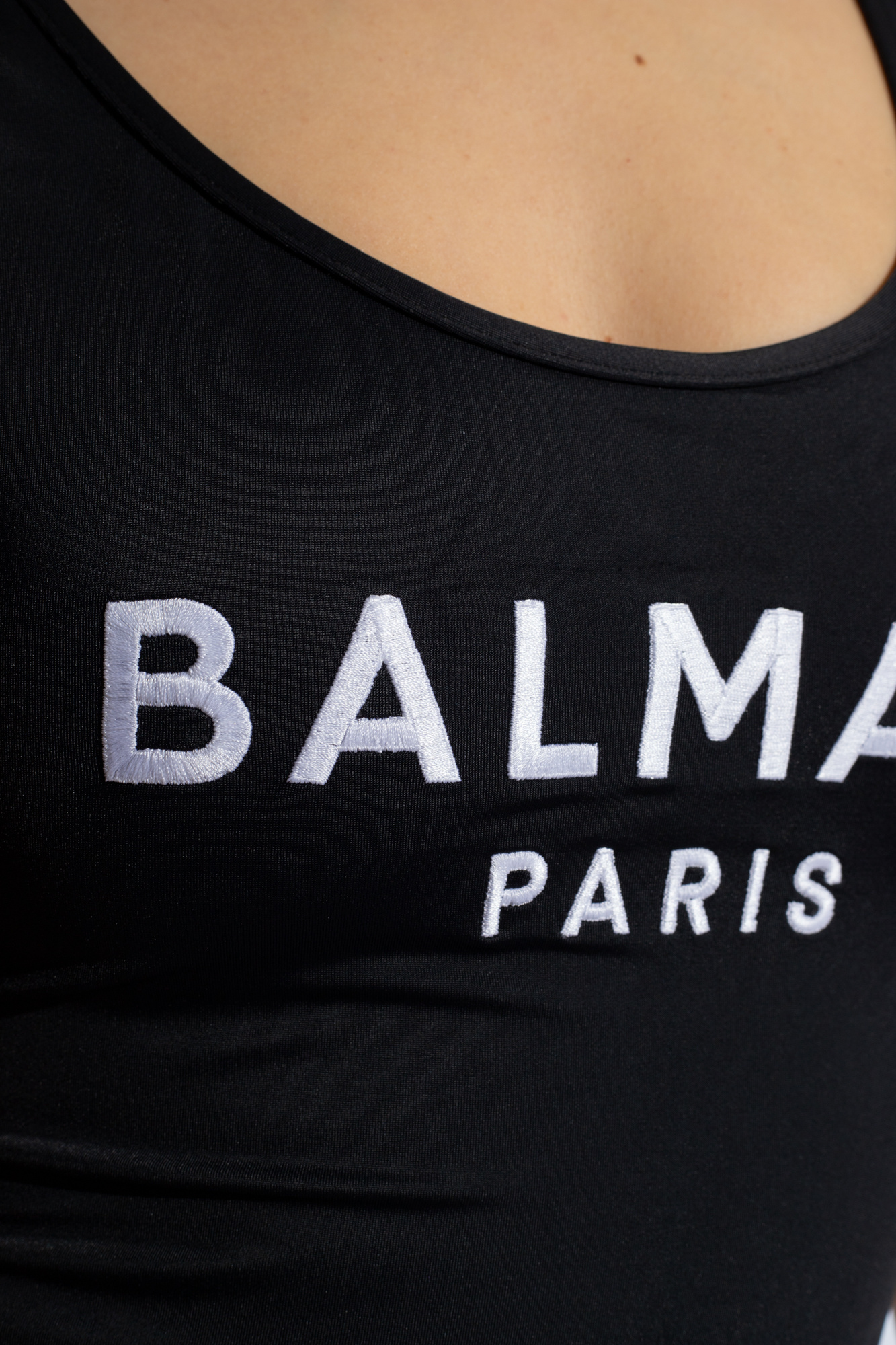 BALMAIN EMBROIDERED-LOGO SCOOP-BACK SWIMSUIT