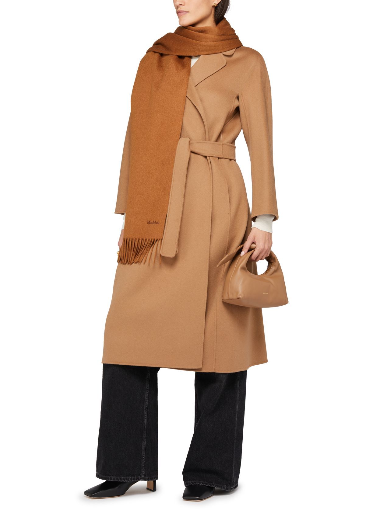 Max Mara Cashmere Stole With Embroidery And Fringing In Brown