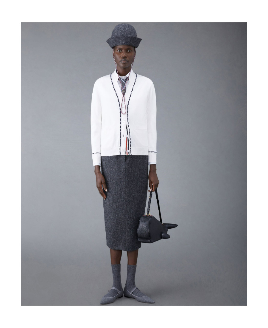 Thom Browne V-neck Cotton Cardigan In White