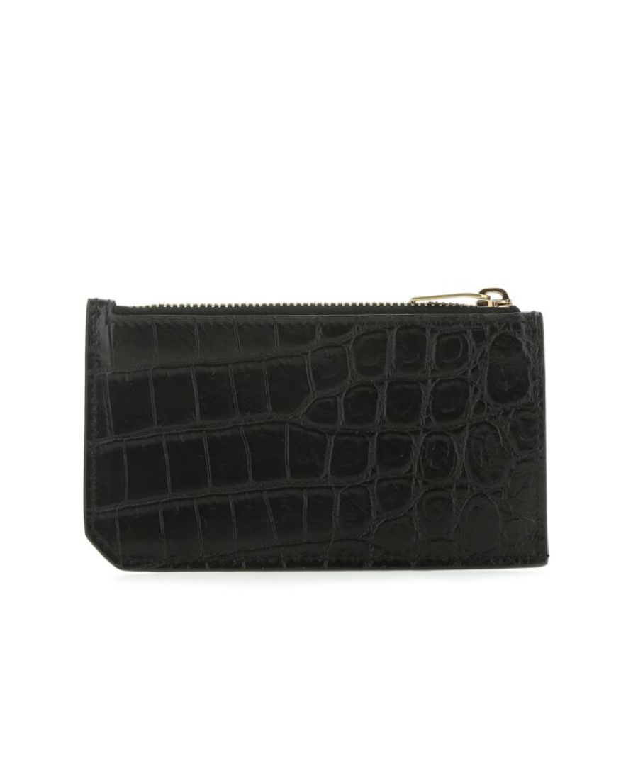 Saint Laurent Fragments Crocodile-effect Wallet In Black